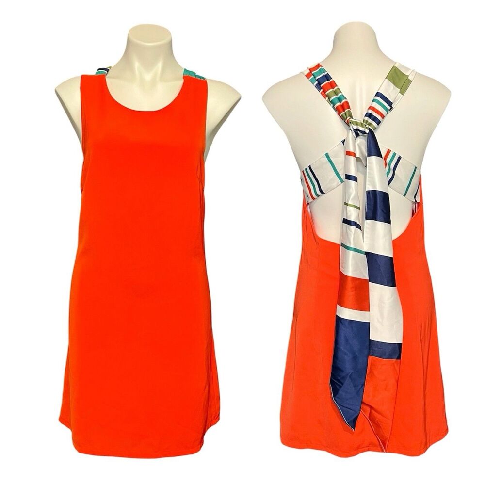 Lulus Joyful Red Orange Stripe Tie-Back Mini Dress